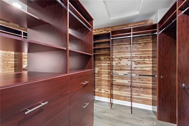 walk in closet with light wood-type flooring