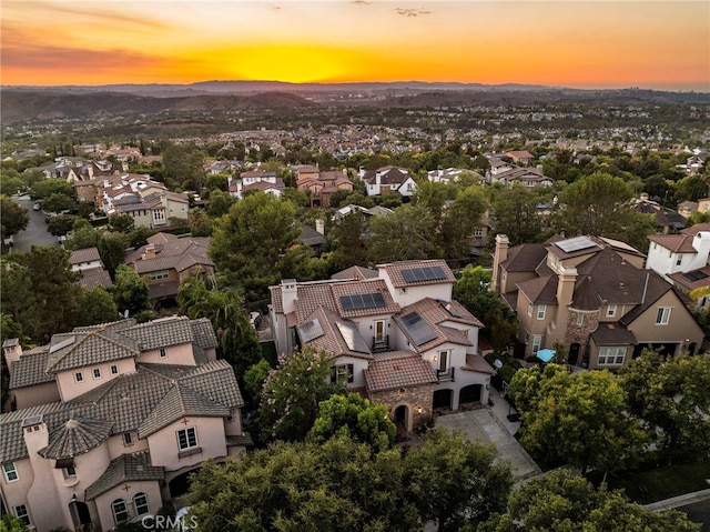 view of aerial view at dusk