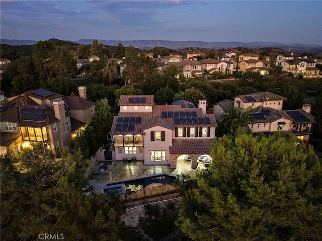 view of aerial view at dusk