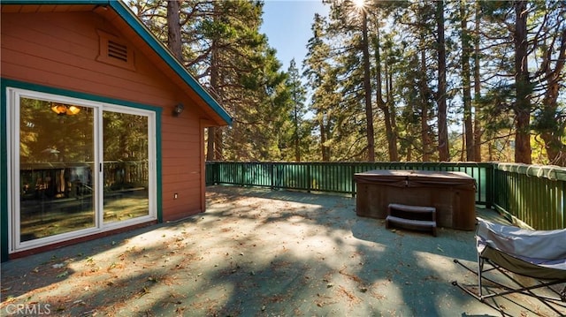 view of patio featuring a hot tub