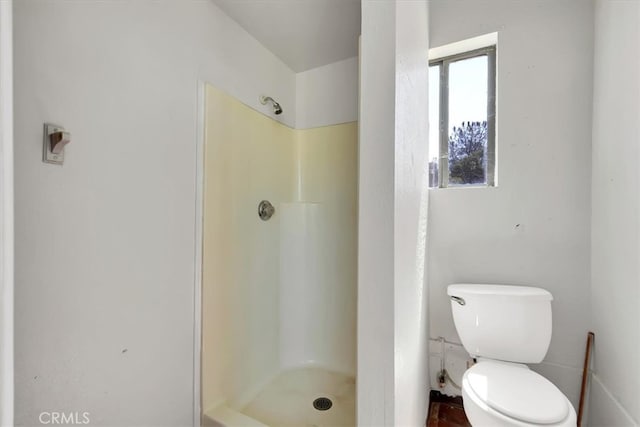 bathroom featuring walk in shower and toilet