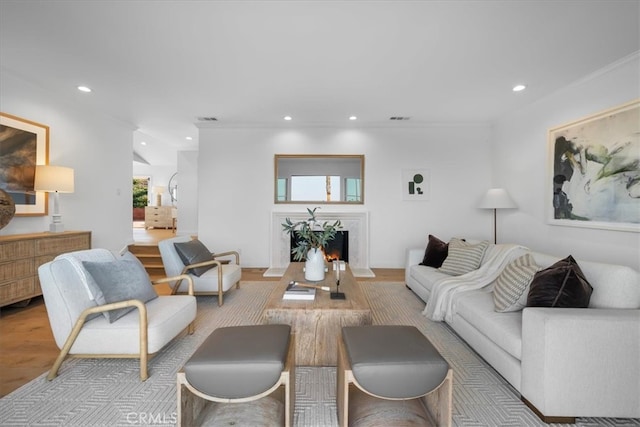 living room with light hardwood / wood-style flooring