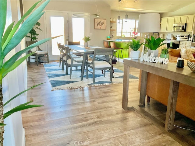 dining space featuring light hardwood / wood-style flooring