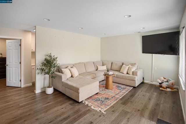 living room featuring dark hardwood / wood-style flooring