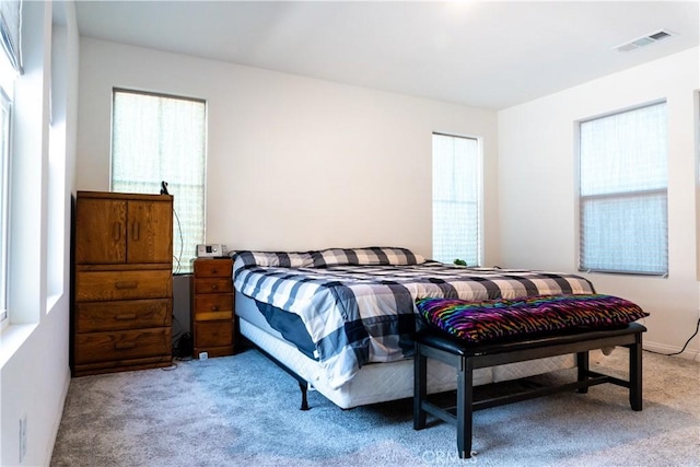 carpeted bedroom with multiple windows