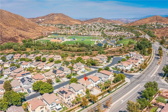 drone / aerial view featuring a mountain view