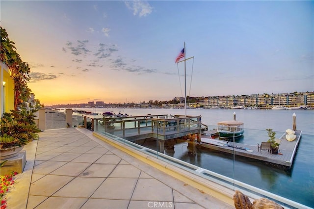 dock area featuring a water view