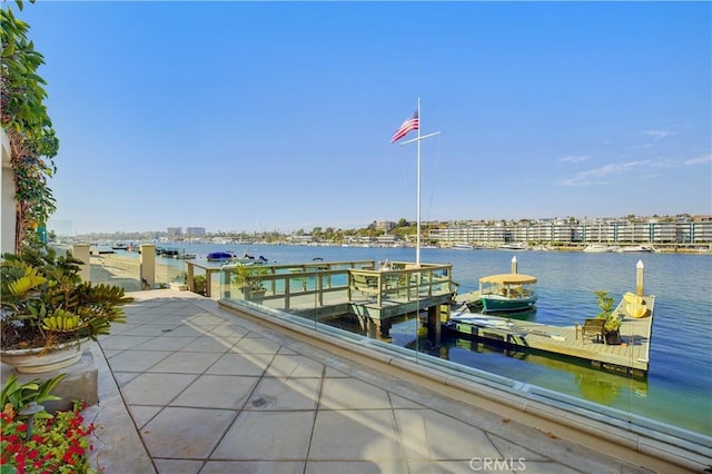 dock area featuring a water view