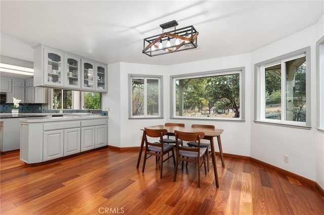 dining room featuring wood-type flooring and a wealth of natural light