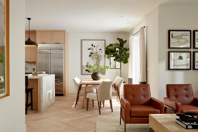 interior space featuring light parquet flooring