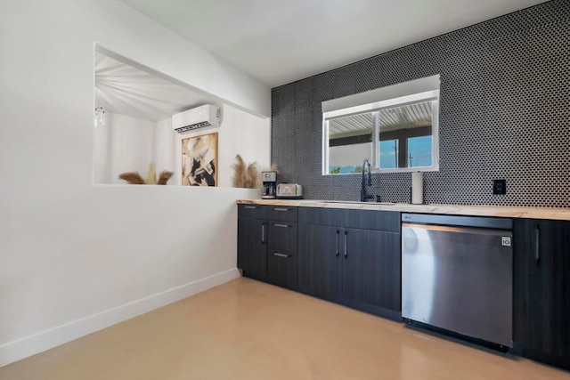 kitchen with dishwasher, sink, and a wall mounted air conditioner