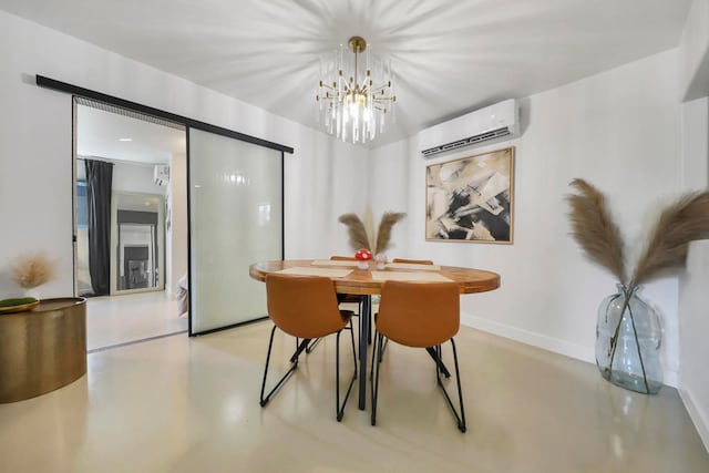 dining area with a chandelier and a wall mounted air conditioner