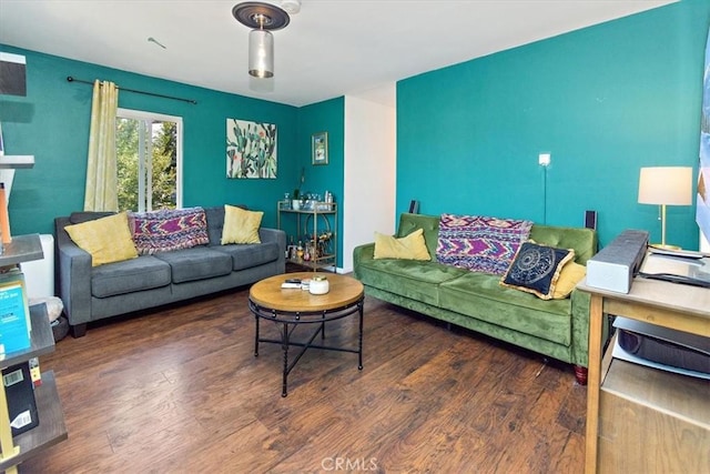 living room featuring dark hardwood / wood-style floors