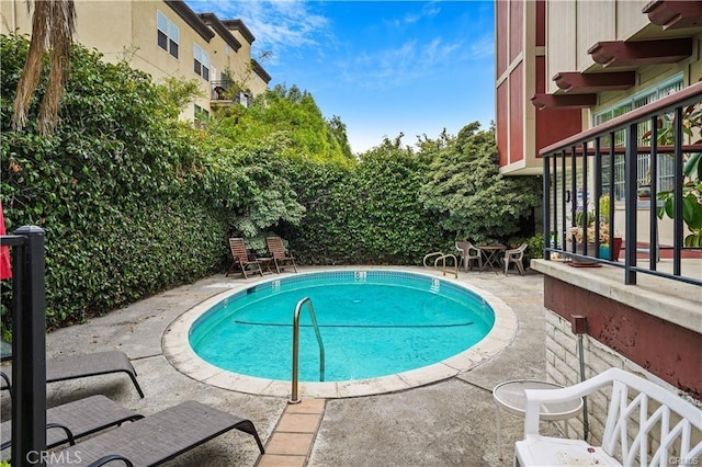 view of swimming pool with a patio area