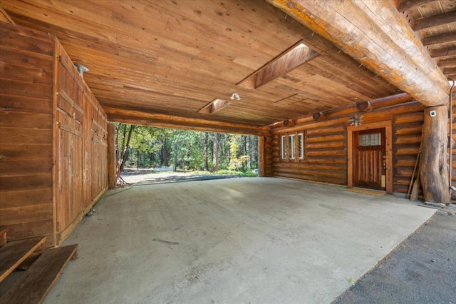 interior space with wooden ceiling