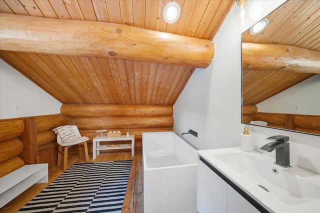 interior space with hardwood / wood-style floors and wooden ceiling