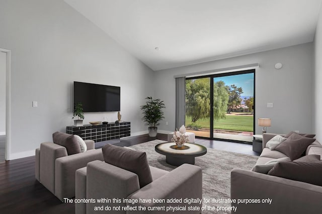 living room featuring hardwood / wood-style floors and high vaulted ceiling