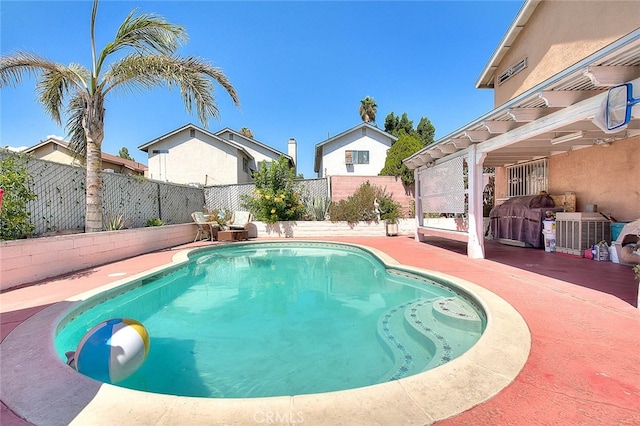 view of pool featuring a patio area and grilling area