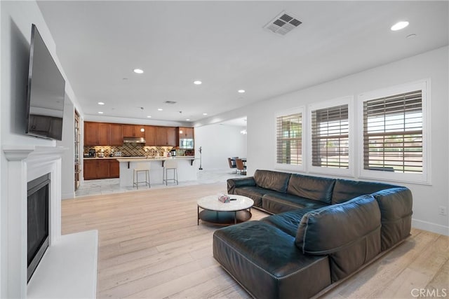 living room featuring light wood-type flooring