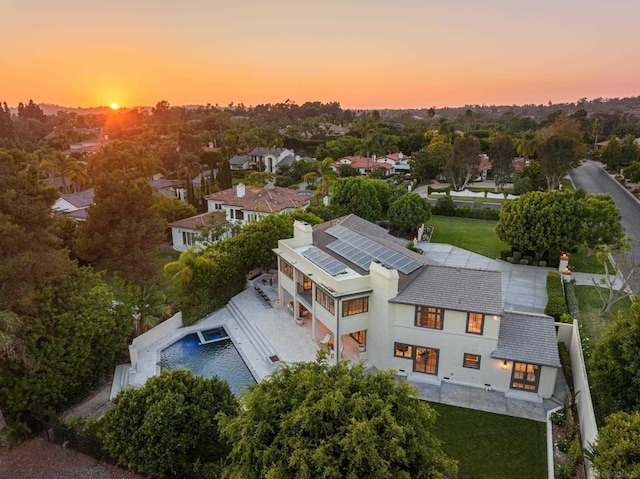 view of aerial view at dusk