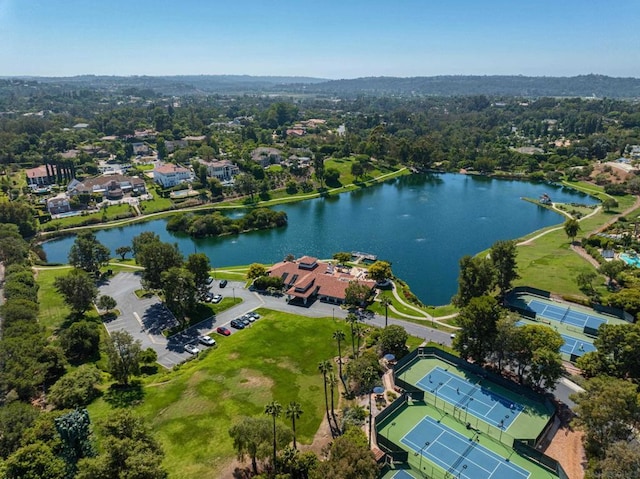 aerial view featuring a water view