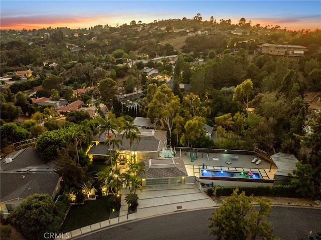 view of aerial view at dusk