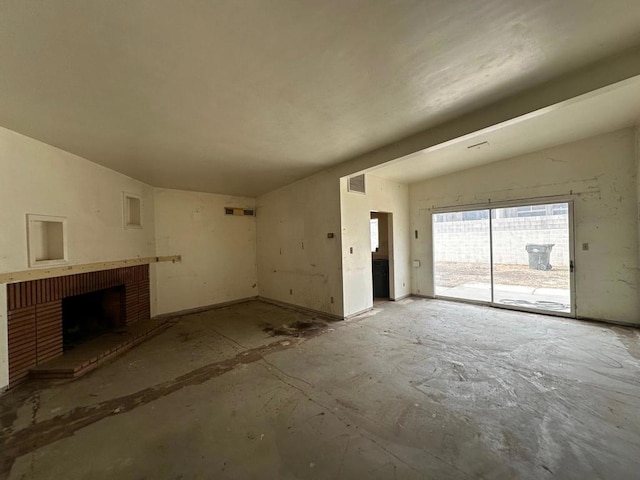 unfurnished living room with a fireplace