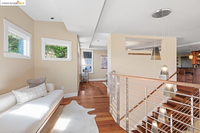 living room with hardwood / wood-style floors