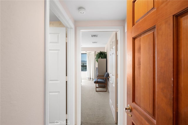 hallway featuring carpet flooring