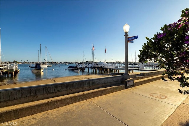 view of dock with a water view