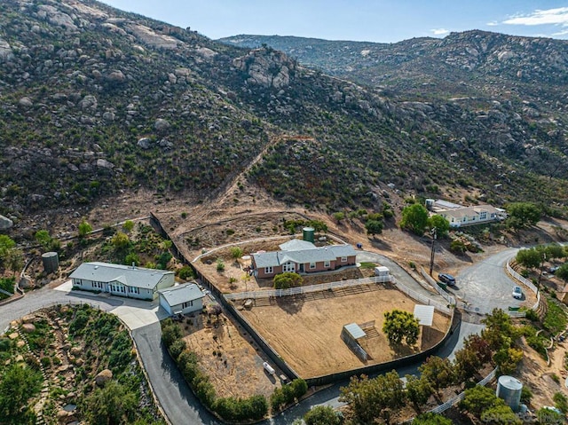 drone / aerial view featuring a mountain view