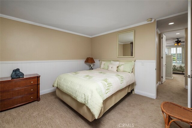 carpeted bedroom with crown molding