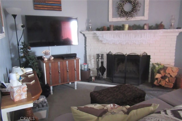 living room with a fireplace