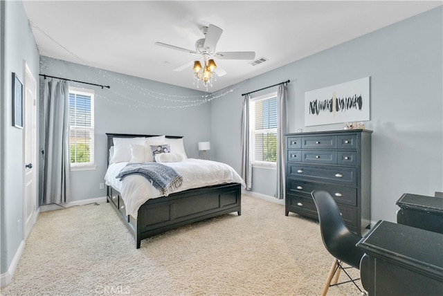 bedroom featuring carpet floors and ceiling fan