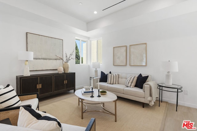 living room with light hardwood / wood-style floors