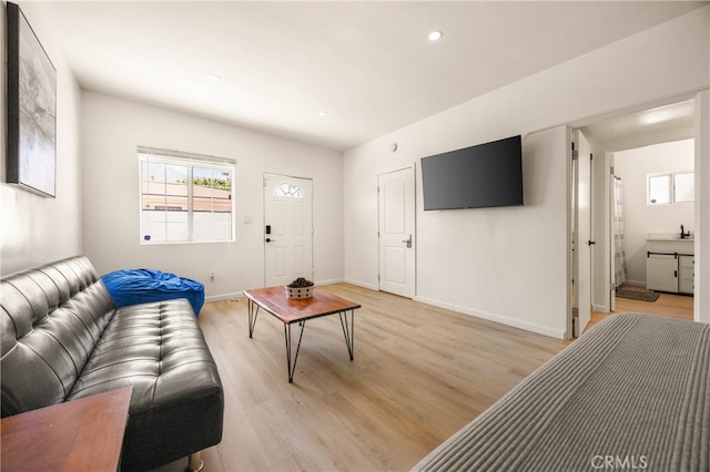 living room with light wood-type flooring