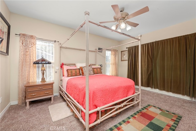 bedroom featuring carpet flooring and ceiling fan