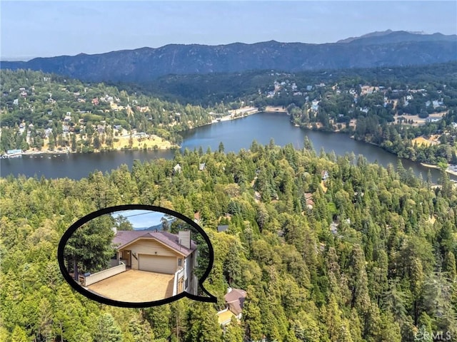 aerial view with a water and mountain view