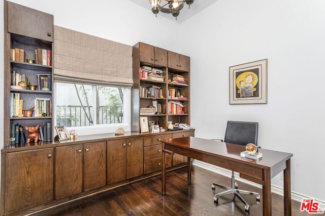 home office featuring dark wood-type flooring