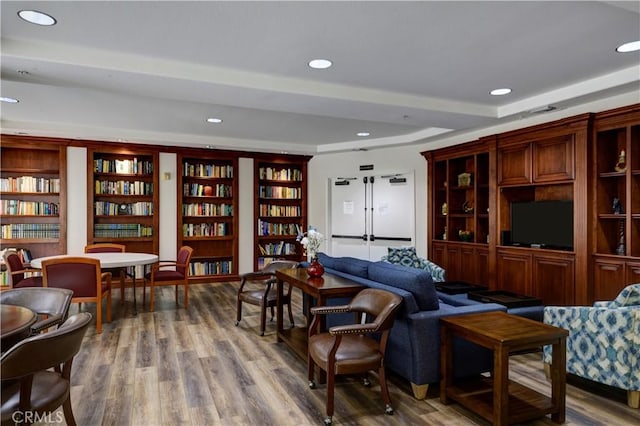 living room with hardwood / wood-style flooring