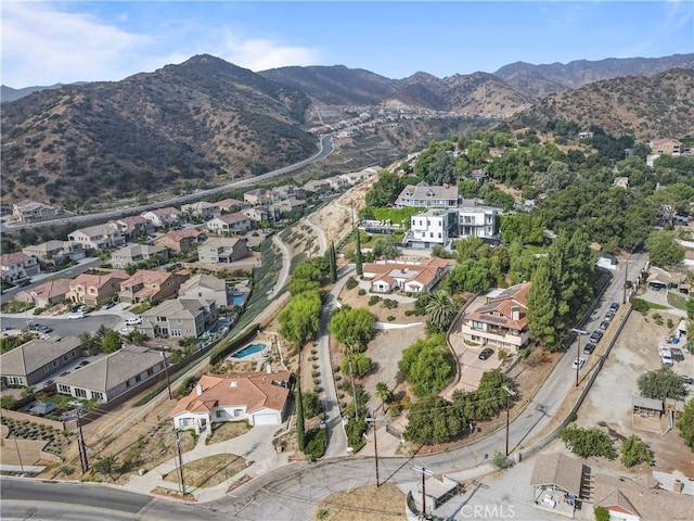 birds eye view of property with a mountain view