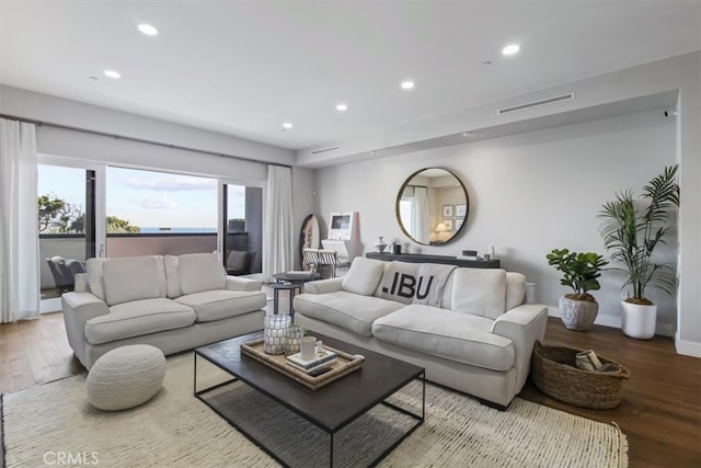 living room with light wood-type flooring