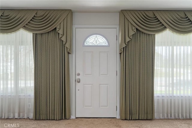 view of carpeted foyer entrance