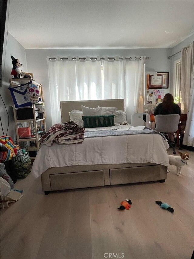 bedroom featuring hardwood / wood-style floors and multiple windows