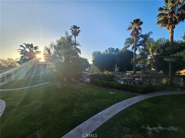 view of yard at dusk