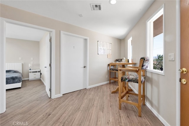 interior space with light hardwood / wood-style floors