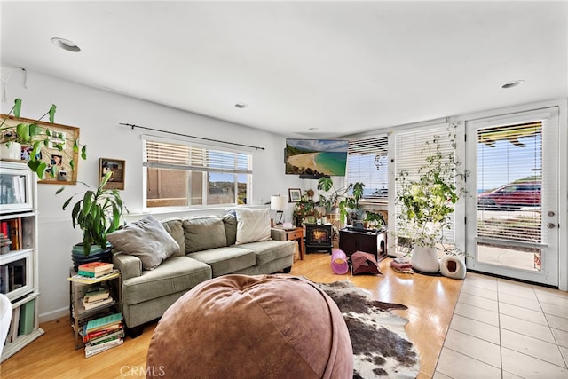 living room with light wood-type flooring