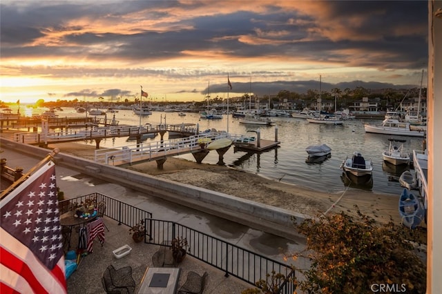 dock area featuring a water view