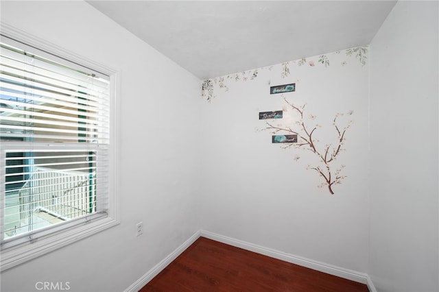 unfurnished room featuring a wealth of natural light and dark wood-type flooring