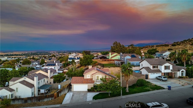 view of aerial view at dusk